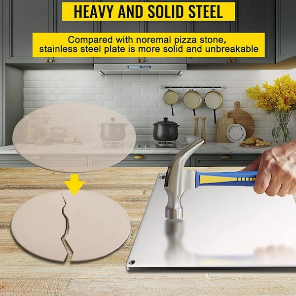 VEVOR Pizza Steel, 20 x 14 x 3/8 Pizza Steel Plate for Oven,  Pre-Seasoned Carbon Steel Pizza Baking Stone with 20X Higher Conductivity,  Heavy Duty