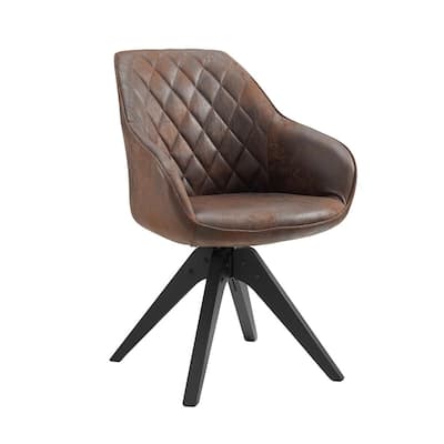 Faux Leather Mocha Accent Chairs, Leather Accent Chair With Wood Arms