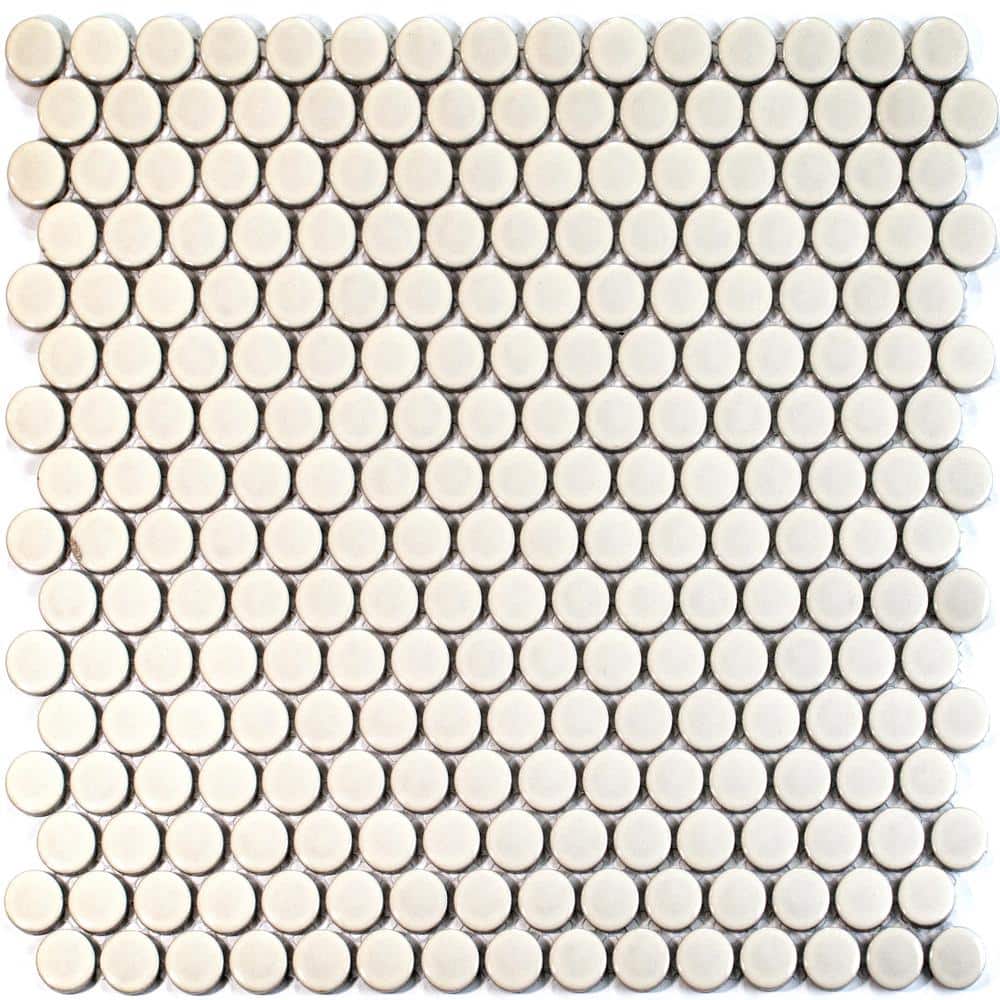 Cirkel Beige Glossy Penny Round Porcelain Mosaic Tile Sheet