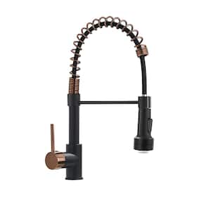 Single Handle Sprayer Standard Kitchen Faucet with LED in Rose Gold and Black, Stainless Steel