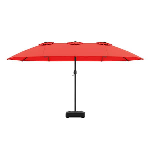 costway 15 ft patio umbrella Costway 15 ft. Double-Sided Twin Patio Umbrella Sun Shade Outdoor Crank  Market Base Light in Red HCST09965