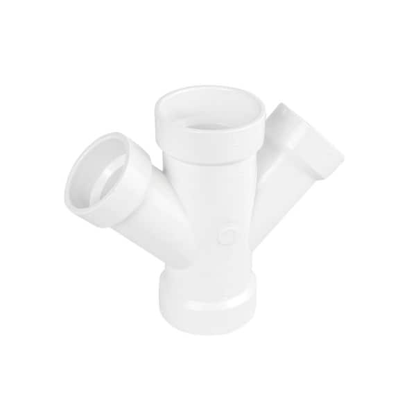 3 in. x 3 in. x 2 in. x 2 in. Rigid PVC DWV Double Wye Reducing Hub, 0.46 ft Long White PVC Drain, Schedule 40 (10-Pack)