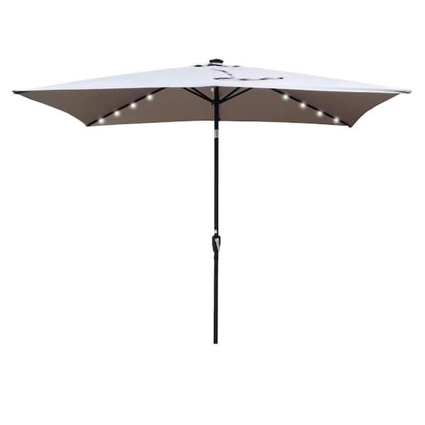 Angel Sar 10 ft. x 6.5 ft. Rectangular Patio Solar LED Lighted Outdoor Market Umbrellas with Crank in Medium Gray