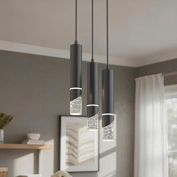 Emeritpro 3-Light 36W Black Integrated LED Chandeliers with