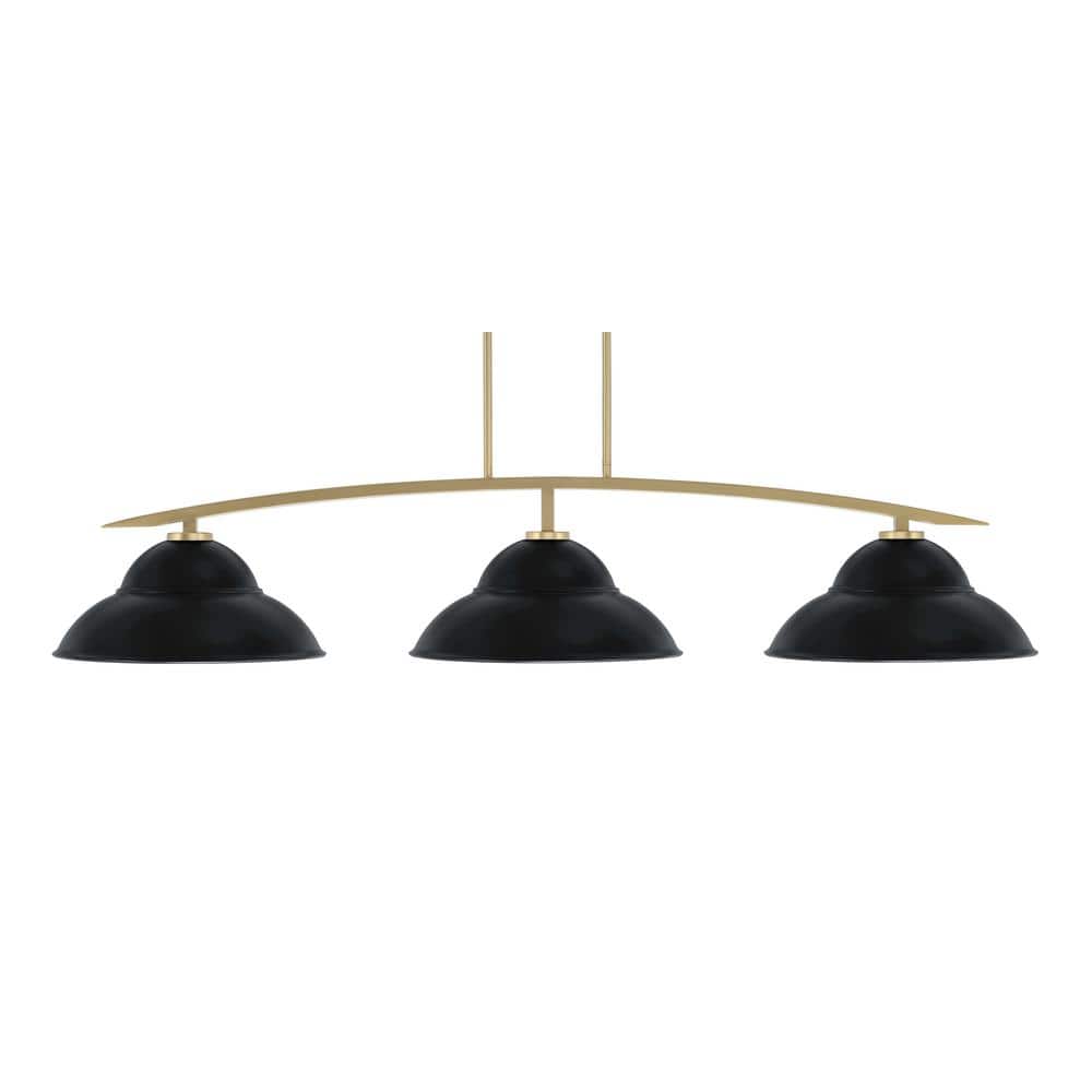 Siena 3-Light New Age Brass Billiard Light with 16 in. Matte Black Metal Sh