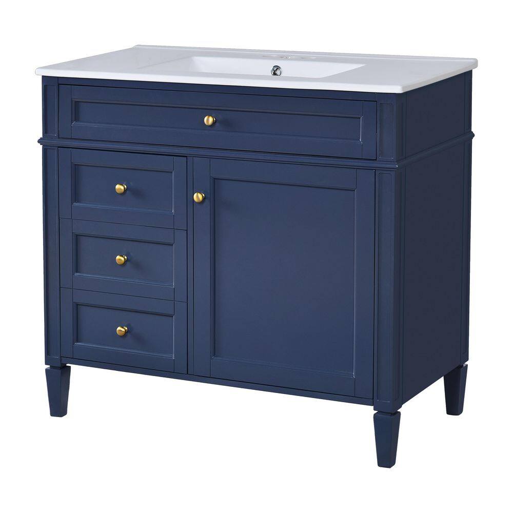 36 in. W Single Sink Blue Bath Vanity with White Ceramic Sink Top and Tip-out Drawer Bathroom Storage Cabinet Unassemble price history on PriceWatchPro