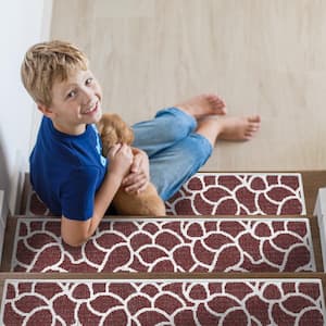 Stone Maroon 9 in. x 28 in. Cotton Carpet Stair Tread Cover (Set of 7)