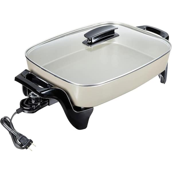 Adrinfly 16 in. Ceramic Non-Stick Electric Skillet in Gray with Lid, 120-Volt 1500-Watts, Easy to Clean