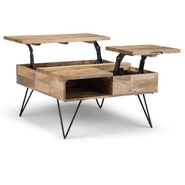Simpli Home Hunter 32 in. Natural Square Mango Wood Top Coffee Table with Lift Top