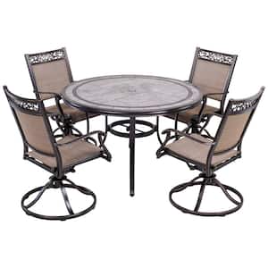 5-Piece Aluminum Outdoor Dining Set Patio Furniture with Swivel Rocker Chair Set and 46 in. Round Mosaic Tile Top Table