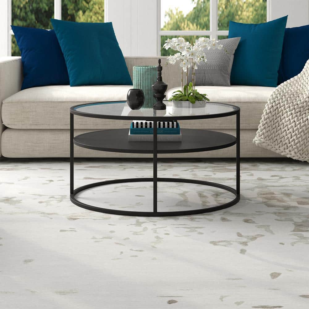 Ada 32" Blackened Bronze Round Coffee Table with Glass Top