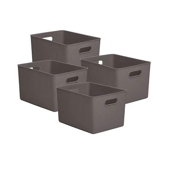 23 Qt. Plastic Storage Bin Taupe Set of 4