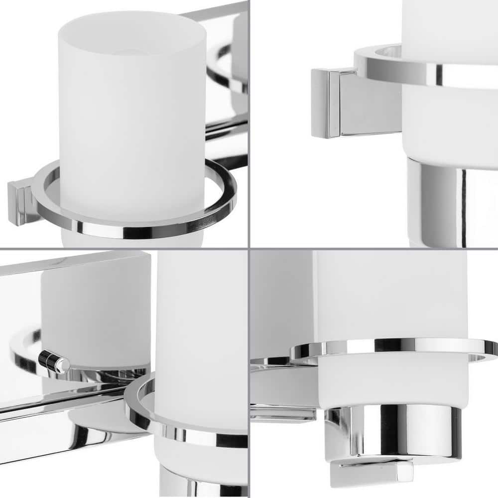 Polished Chrome Cylinder 2-Light Vanity Fixture with White Glass Shades
