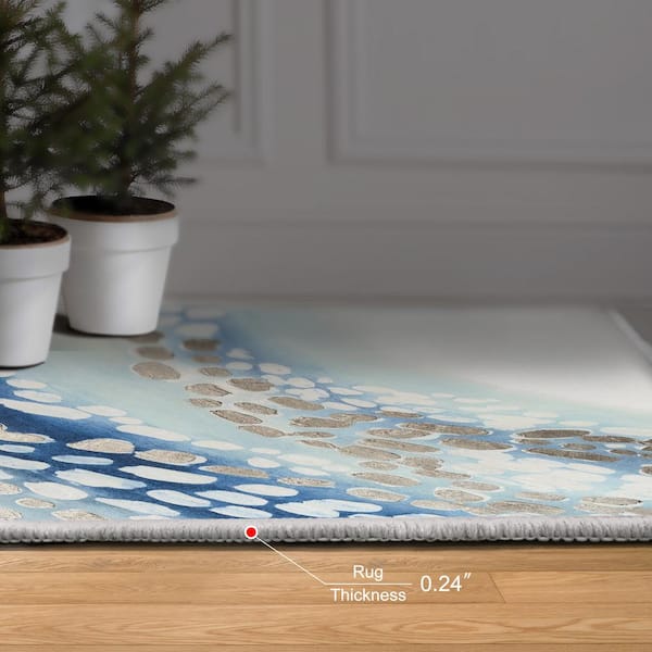 Blue 5 ft. x 8 ft. Teeming II Washable Abstract Art Felt Area Rug