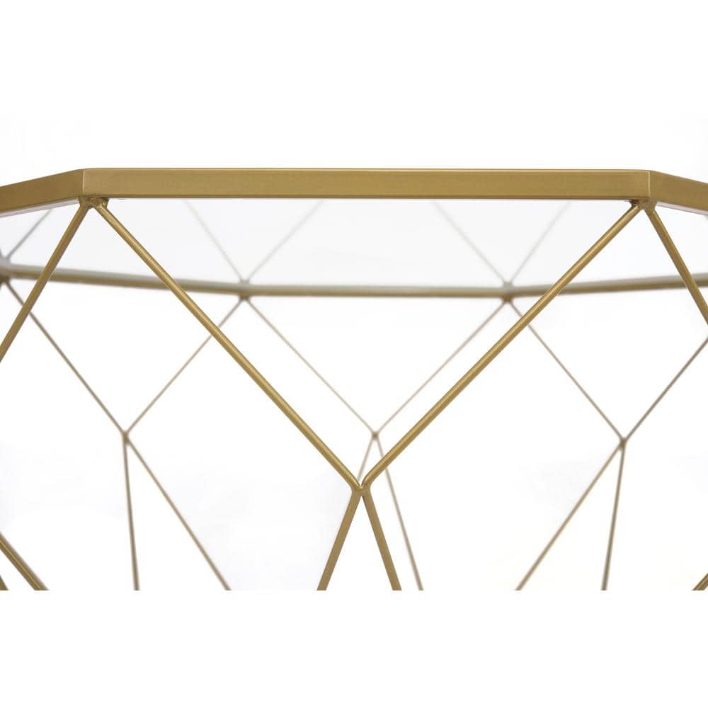 Malibu 22" Gold Octagon Glass Coffee Table with Geometric Metal Base