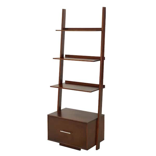 Espresso Wood 4 Shelf Ladder Bookcase, Tuscan Bookcase Wall And Ladder