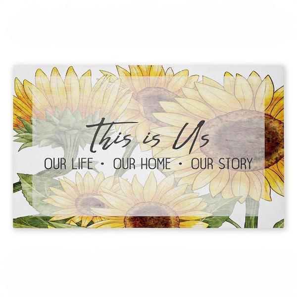 This Is Us Sunflower Sentiment Yellow 18 in. x 30 in. Polyester Non-Slip Outdoor Door Mat