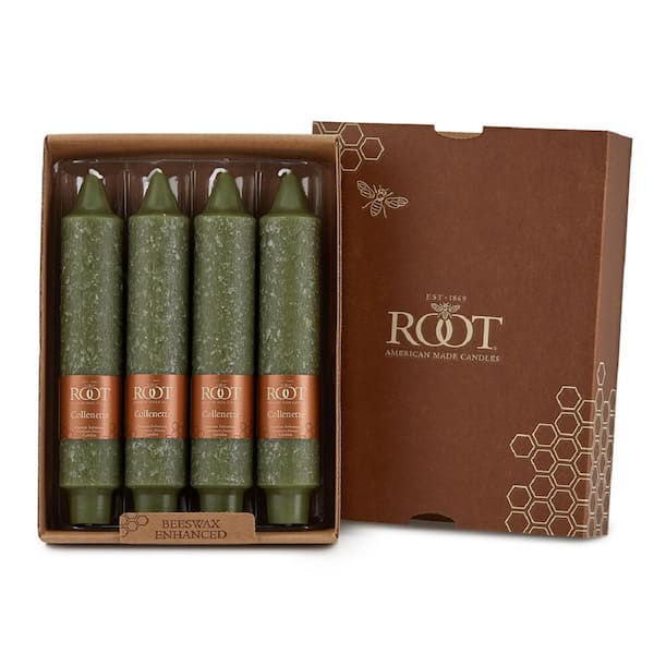 ROOT CANDLES 7 in. Timberline Collenette Dark Olive Dinner Candle (Box of 4)