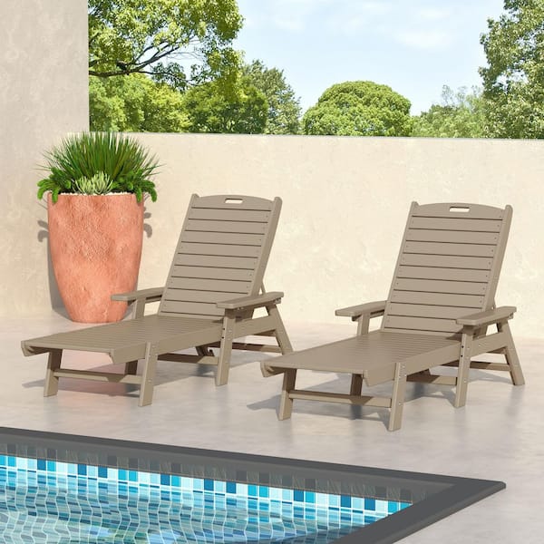 Harlo 2-Piece Weatherwood HDPE Fade Resistant All Weather Plastic Reclining Outdoor Adjustable Chaise Lounge Arm Chairs