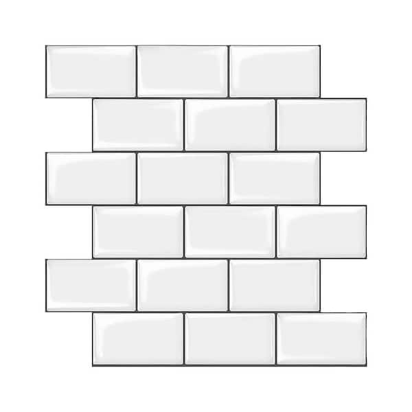 Yipscazo 10 in. x 11.8 in. White with Black Grout Thick Vinyl Peel and Stick Backsplash Tiles for Kitchen (20-Pack/16.39 sq. ft.)