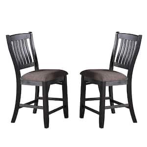 Black Wood, Dark Coffee Fabric Padded Seat Counter Height Chair, Set of 2