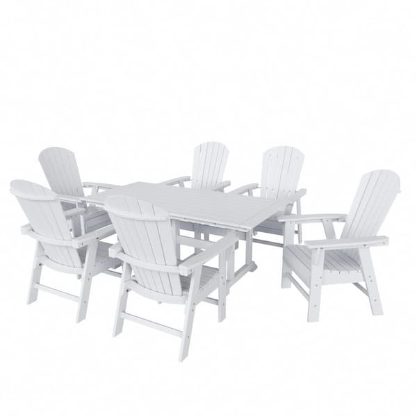 Altura Outdoor Patio Weather Resistant White 7-Piece HDPE Plastic Rectangle Adirondack Dinning Set