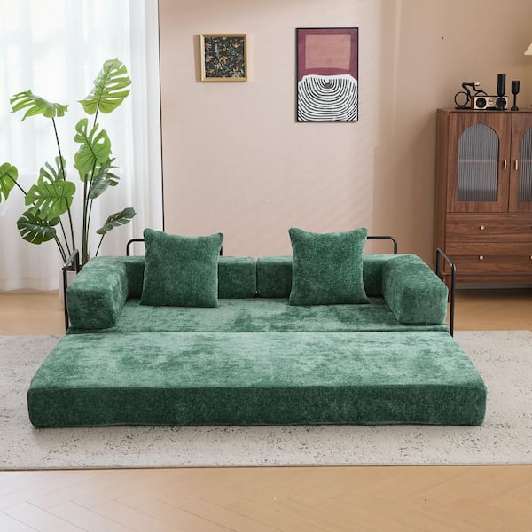 Black Fabric Futon Couch with Adjustable Backrest Convertible Futon Sofa Bed with Metal Legs Convertible Sofa Bed