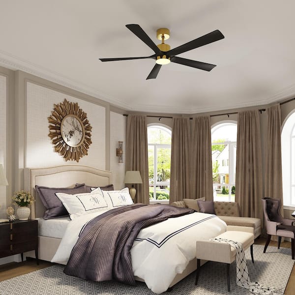 56 in. Integrated LED Indoor/Outdoor Ceiling Fan with Light Kit and Remote Control,5-Blade Wood Gold Housing Ceiling Fan