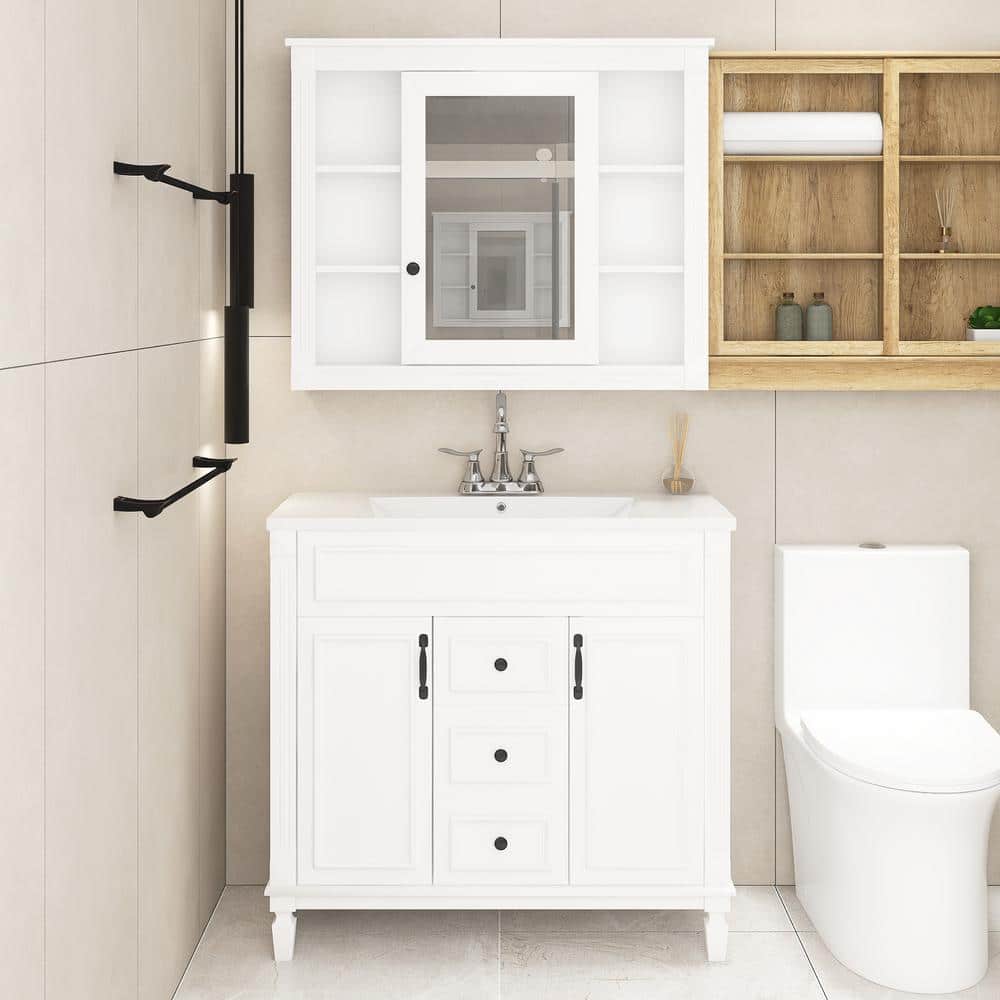 Staykiwi 36 in. W x 18 in. D x 33 in. H Single Sink White