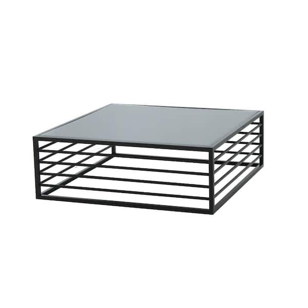 Benjara 43 in. Black Rectangle Glass Top Coffee Table