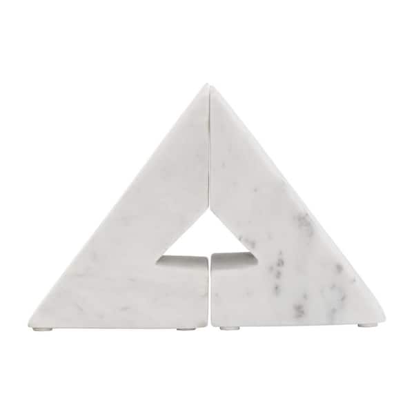 White Marble Right Triangle Bookends (Set of 2)
