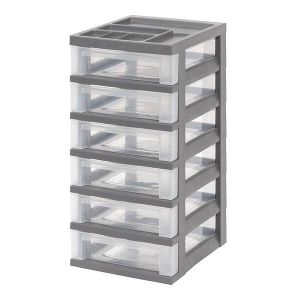 IRIS 12.05 in. x 24.5 in. Gray 6-Drawer Storage Cart with Organizer Top