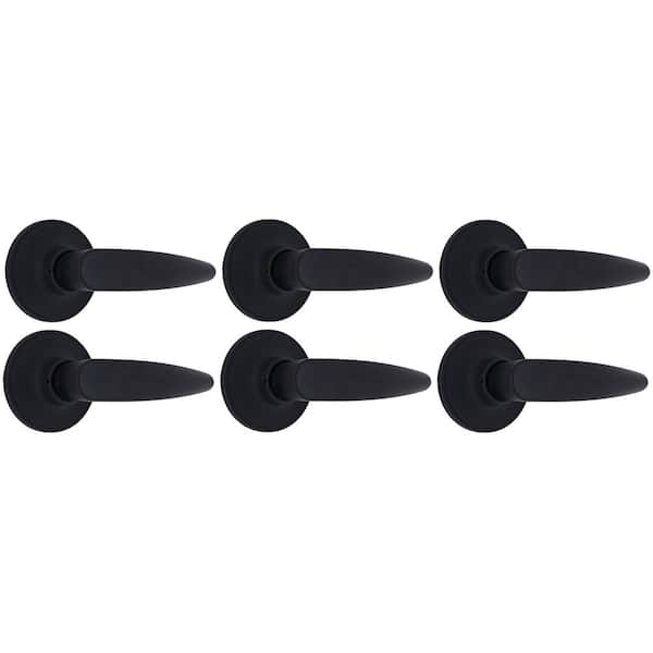 Straight Matte Black Hall/Closet Door Lever (6-Pack)