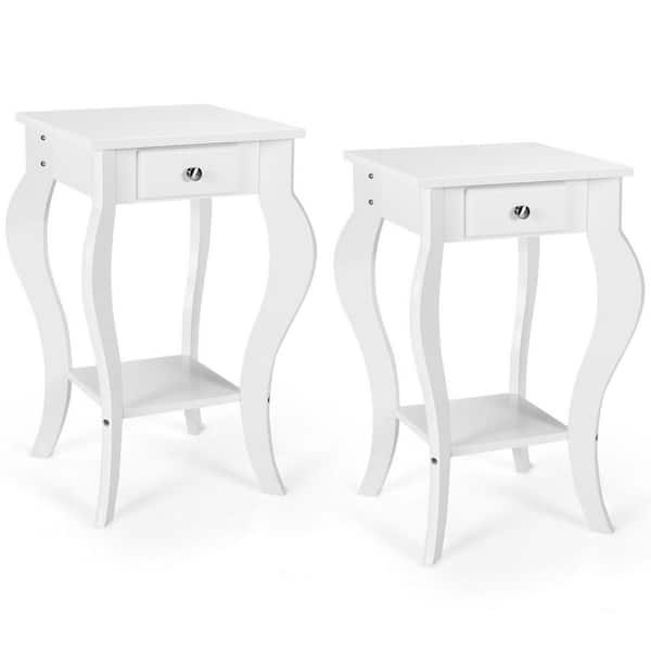 Gymax 2PCS 16.5 in. W x 16.5 in. D x 23.5 in. H End Table Accent Side Table Nightstand w/Drawer & Bottom Shelf White