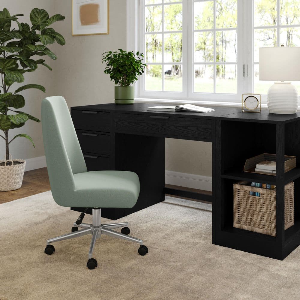 Maeve Fabric Swivel Office Chair in Sage/Polished Nickel
