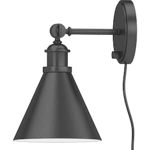 1-Light Black Plug-In Wall Sconce Lamp with Rotatable Spotlight Shade