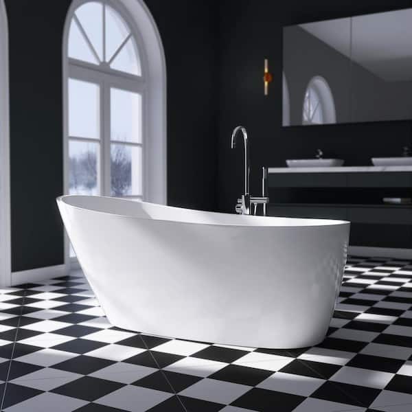 Adecab 67 in. x 29 in. Acrylic Freestanding Flatbottom Soaking Bathtub in White