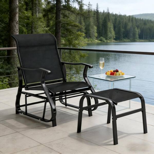 WOQWOQ 32.3 in Black Outdoor Garden High Back Glider Chair Set