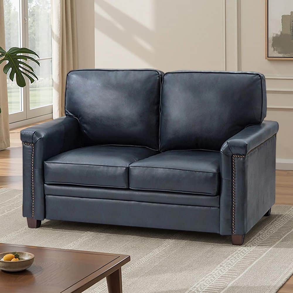 ARTFUL LIVING DESIGN Samuel 56 in. Wide Navy Leather Rectangle 2