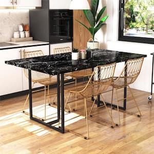 Astor 64 in. Rectangle Black Faux Marble Top 4-Seating Dining Table With Black Legs
