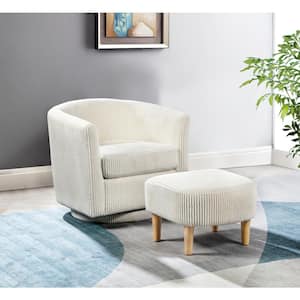 Jocelyn White Velvet Fabric Chair And Ottoman (2-Piece)