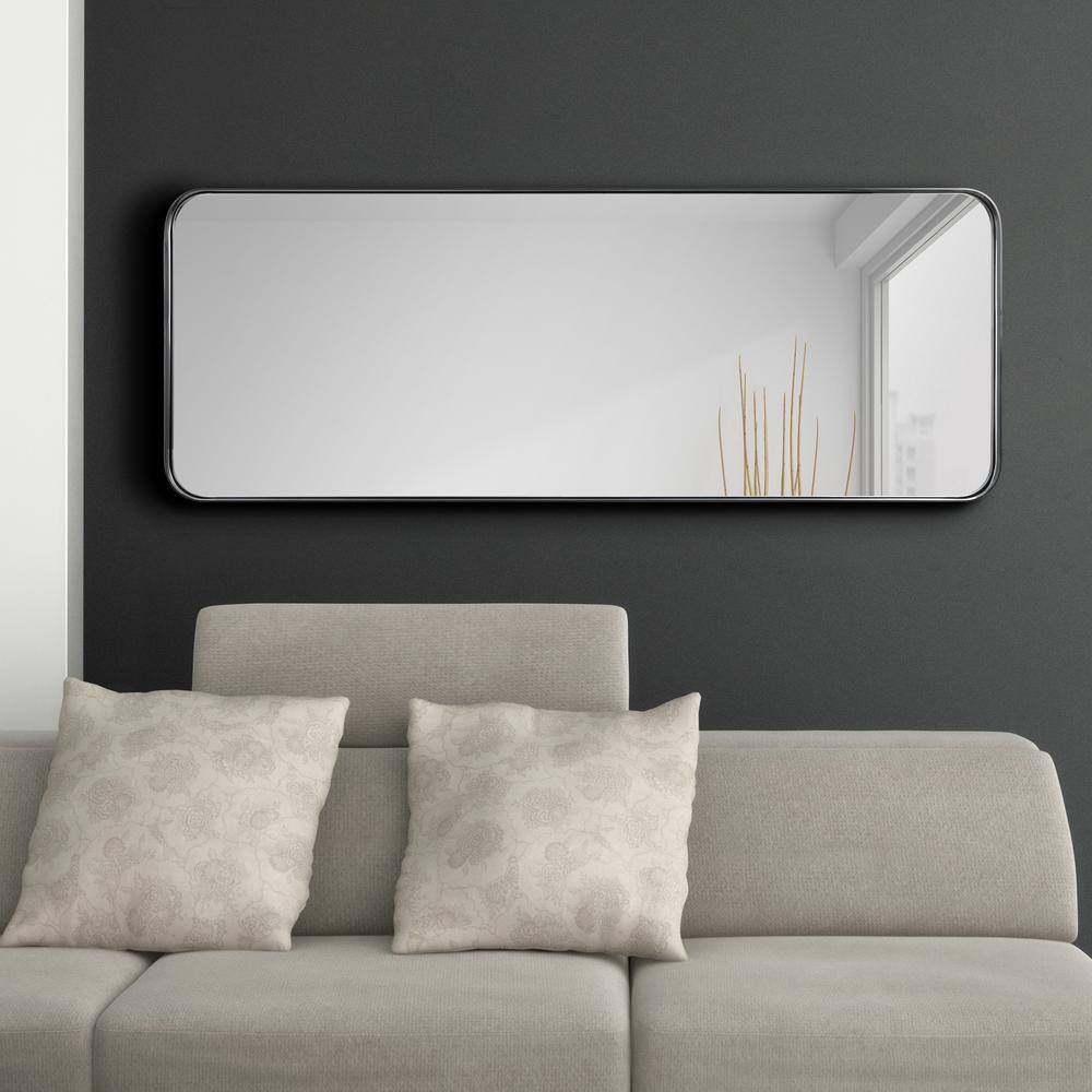 Sleek Rectangular 48" Silver Brushed Stainless Steel Wall Mirror