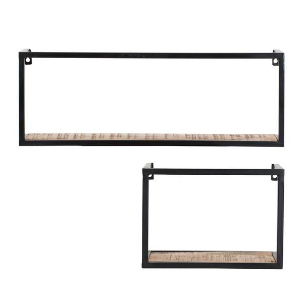 MH LONDON Bradley (9.75 in x 7.5 in x 27.5 in) - Black - Iron & Mango Wood - Floating Decorative Set of 2 Wall Shelf