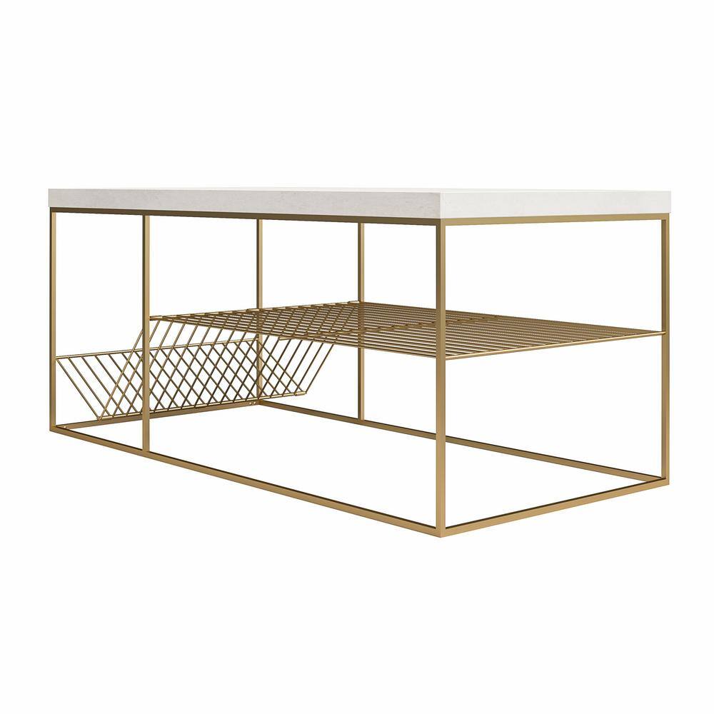 Neely Art Deco Creamy White and Antique Gold Coffee Table with Storage