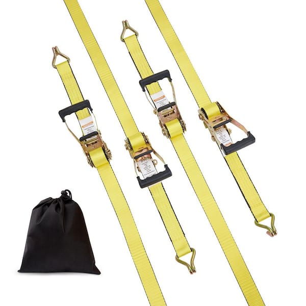 Ratchet Tie Down Straps (4PK), 10000 lb. Break Strength, Double J Hook Includes 4 Premium 2in. x 27ft. Rachet Tie Downs