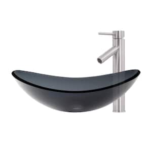Vessel Sink in Grey with Faucet in Brushed Nickel