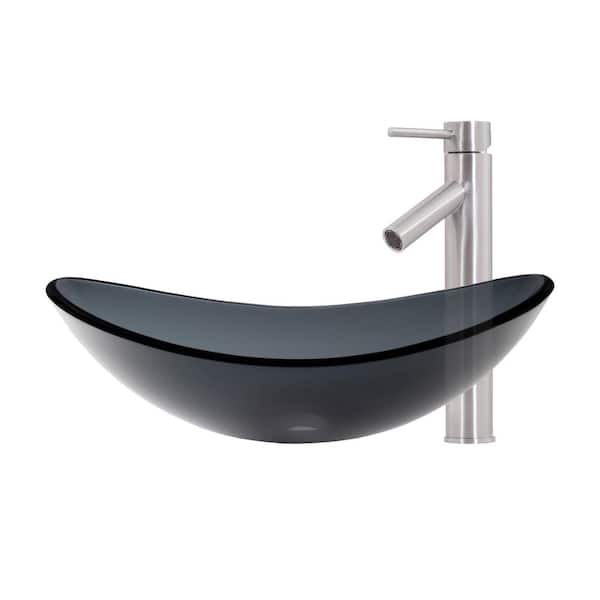 Unbranded Vessel Sink in Grey with Faucet in Brushed Nickel