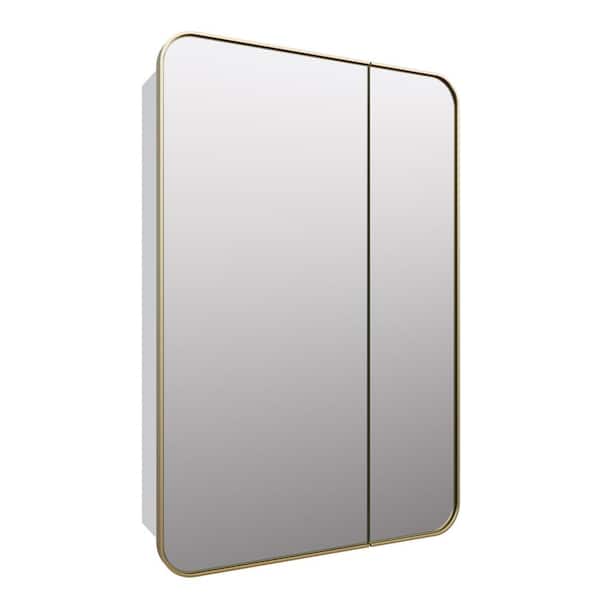 Glass Warehouse Calla 24 in. W x 36 in. H x 5 in. D Satin Brass Recessed Medicine Cabinet with Mirror