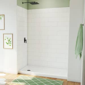 DreamStone 32 in. L x 60 in. W x 84 in. H Alcove Shower Kit with Shower Wall and Shower Pan in Modern White