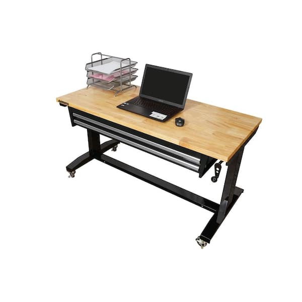 Husky 52 in. Adjustable Height Work Table with 2 Drawers in Black